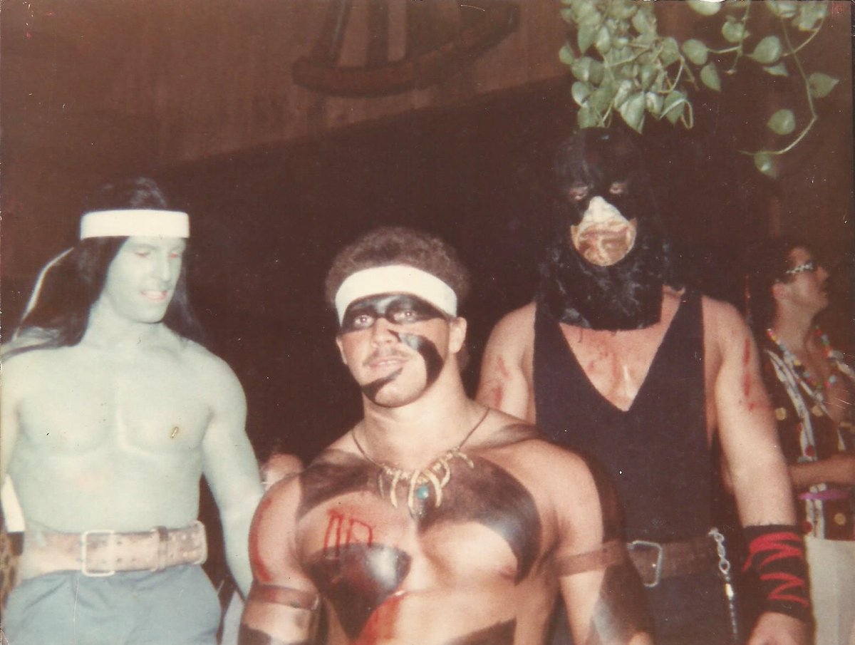 NativeTatanka's tweet photo. #FBF before my @WWE Career when #ChrisChavis @Schwarzenegger #Conan & the boys dressed as #Characters 4 a Character Party! Of course all of us in the gym! #TheHulk has his weight lifting belt on & my friend Jeff, the Executioner was 1 REAL TOUGH Country Boy! @WWEUniverse #WWE https://t.co/q73BdLNP0b