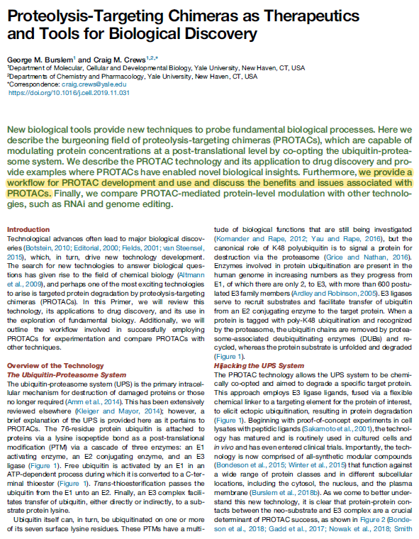 EvanJCarder's tweet photo. PROTACs are impressive tools used to explore biology and potentially treat disease. This elegant primer in @CellCellPress by @GMBurslem and @CraigMCrews provides a workflow for PROTAC development and discusses the benefits of this technology. Check it out! https://t.co/fxzvD62QfU https://t.co/9MIk1lzSuL