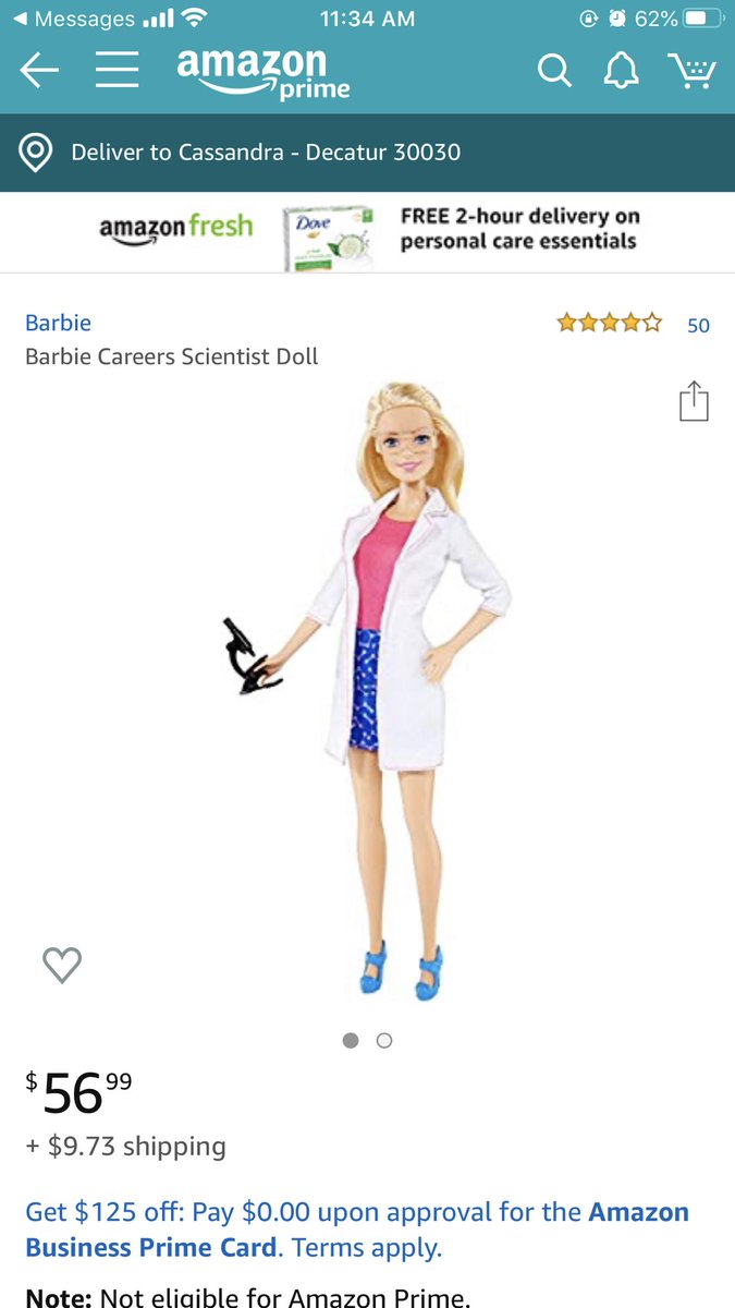 CLZaremba's tweet photo. When your non-scientist mom is appalled by the PPE of @Barbie scientist toy 😂😂 #WomenInSTEM https://t.co/tQPxU6H8ob