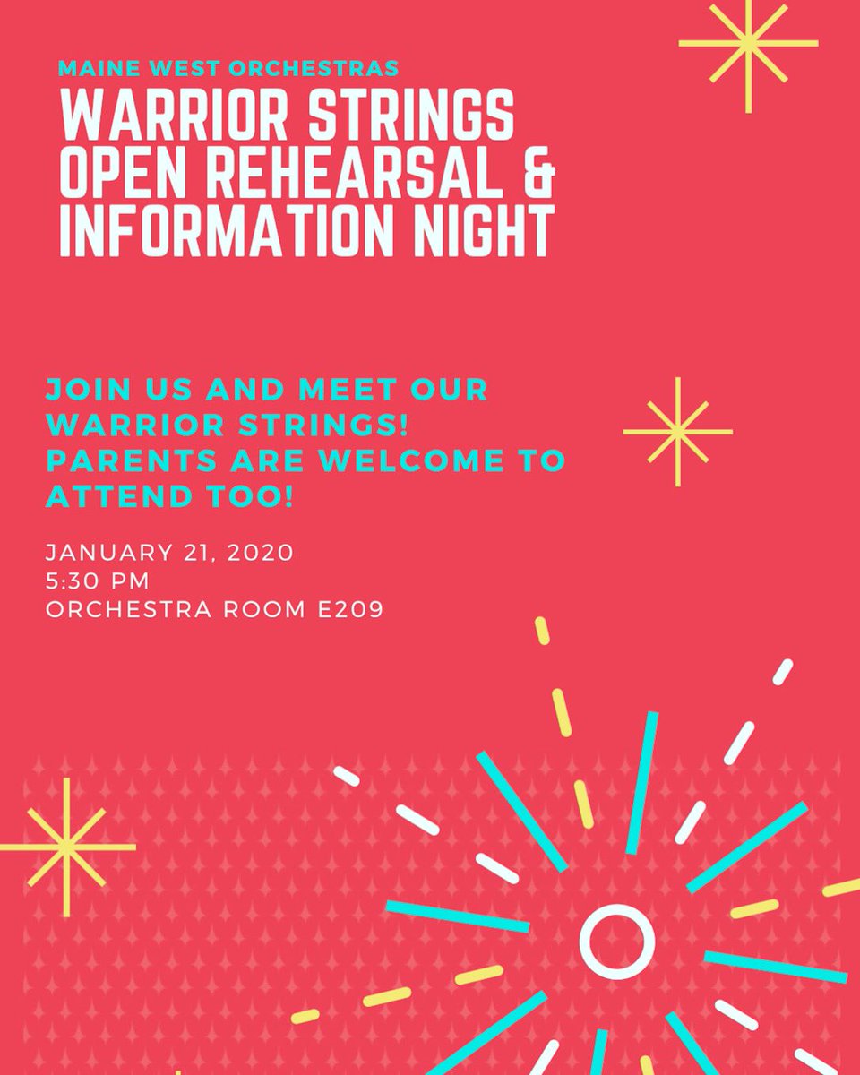 Hope to see our incoming freshman! Come meet our Warrior Strings and find out more about the Orchestra program! <a href="/62schools/">School District 62</a> <a href="/Maine_West/">Maine West</a> <a href="/Maine_207/">Maine Township High School District 207</a> <a href="/MWFineArts/">Maine West Fine Arts</a>