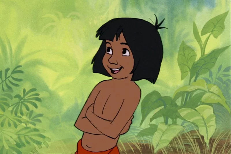 I believe Mowgli was the first main male character animated shirtless in a Disney movie, but his design was relatively simple with no nipples in the cartoon, yet his live meet and greet versions typically are wearing nothing but skin toned shoes and a red loincloth.