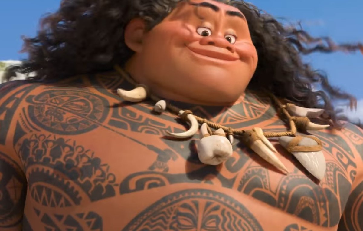 In Moana, most of the male villagers are shirtless and sporting nipples, and even Maui, if you look close enough, has them, but in the parks, the horrific version of Maui we were all blessed with leaves them out in place of tattoos.