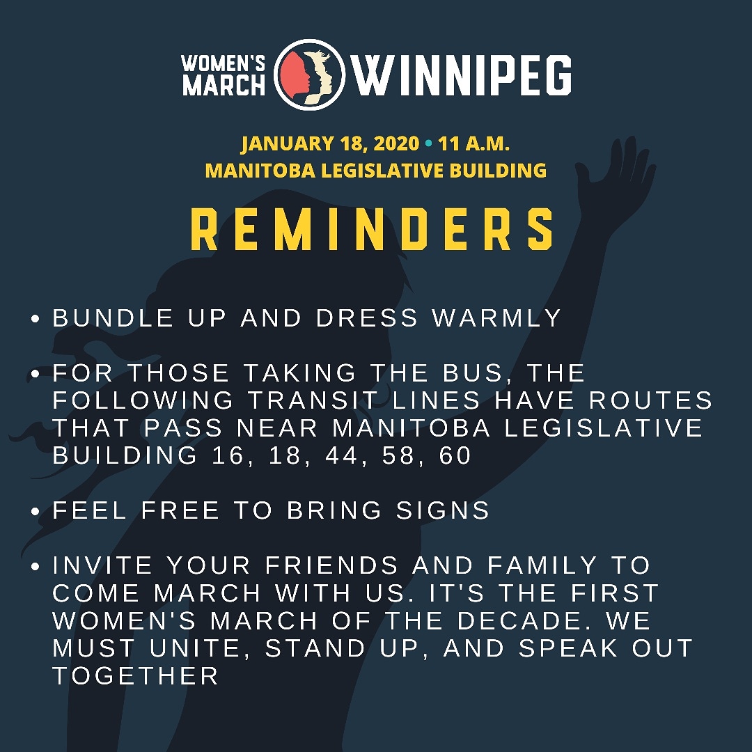WinnipegMarch's tweet photo. Tommorow is the day! Manitoban women will join together with people all around the world to #MarchForOurHumanRights #WM2020 #WhyIMarch #WomensMarchGlobal
#ThisIsGlobal
#MarchForOurHumanRights
#MFOHR
#WomensMarch
#WomensMarchWinnipeg
#WomensMarch2020 https://t.co/T93PhdK2TS