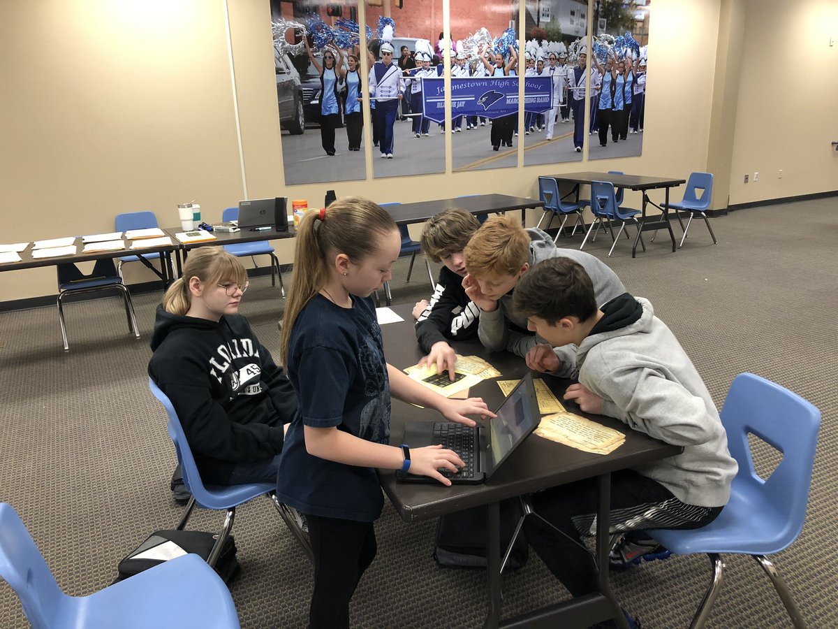 ryantharty3's tweet photo. Literacy and Foundations of Technology classes combined forces today to tackle an Escape Room Activity. #JMSengaged https://t.co/Lb76wbBTRs