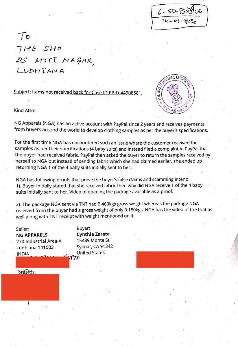 ngapparels's tweet photo. @PayPal4Business Unable to send a Direct Message to you. We have provided the Case ID and we are sure you'll see a long list of notes under our account where we have proved that the buyer was lying but still you did let the buyer scam us. Attaching the Police Report again which PayPal requested. https://t.co/BVebSWHjoc