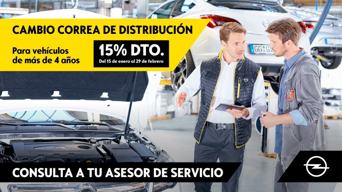 AutoPremierOpel's tweet photo. Realizar de forma regular la revisión de mantenimiento en tu concesionario oficial Opel contribuye a mantener tu vehículo en perfecto estado.💪
En @AutoPremierOpel  tenemos un 15% en el cambio Correa de Distribución hasta el 29 de febrero.📅
CITA: https://t.co/U2vy7bBlX8 https://t.co/DDNTVML8Ti