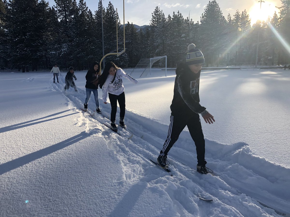 STMS students nordic skiing on the fresh powder in PE class! Just another day in Tahoe! #stmspride #weareltusd