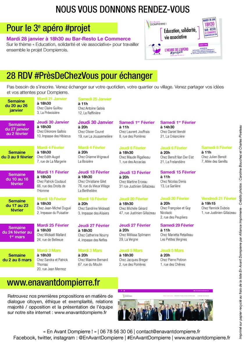 EAD_2020's tweet photo. [Propositions pour Dompierre 📋] 
Cette semaine, les Dompierroises et Dompierrois découvrent les propositions de l'équipe #EnAvantDompierre ! dans les boites aux lettres 📫 #Santé #TransitionEcologique #Habitat #Municipales2020 #Dompierre https://t.co/yPAkfja3t7