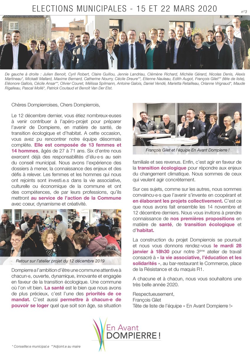 EAD_2020's tweet photo. [Propositions pour Dompierre 📋] 
Cette semaine, les Dompierroises et Dompierrois découvrent les propositions de l'équipe #EnAvantDompierre ! dans les boites aux lettres 📫 #Santé #TransitionEcologique #Habitat #Municipales2020 #Dompierre https://t.co/yPAkfja3t7
