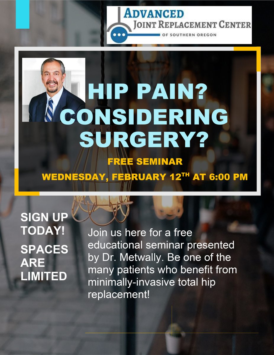 YaserMetwallyMD's tweet image. Join the Advanced Joint Replacement Center for a Free Educational Seminar on February 12th. Register Today! advancedjointreplacementcenter.com/free-education…
#approachmatters #directanteriorapproach #hip #hipsurgery #hipreplacement #jointreplacement #yasermetwallymd #advancedjointreplacementcenter