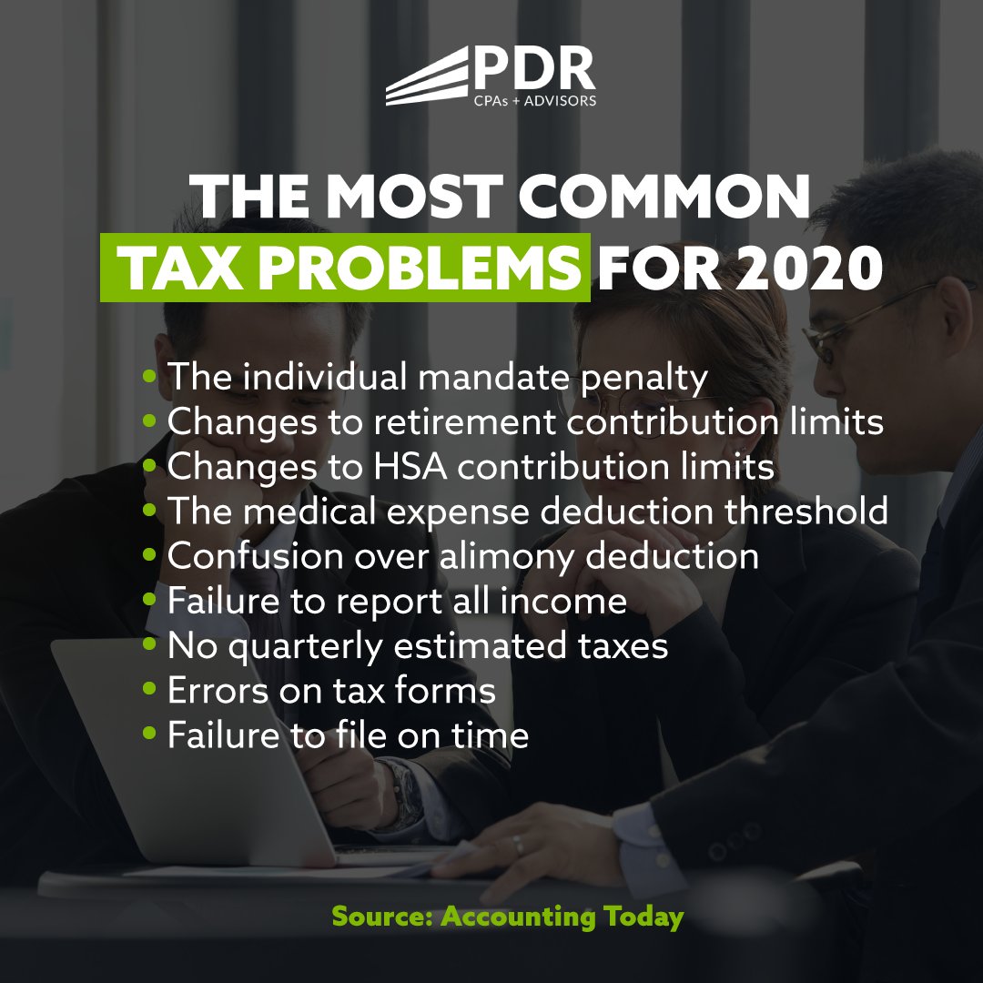 pdrcpas's tweet photo. The Tax Cuts and Jobs Act (TCJA) may have gone into full effect over a year ago, but are you aware of how these changes affect you?
In 2020 we must remain vigilant. Take a look at @AccountingToday’s common tax problems for 2020 that we should watch out for.
#PDR #TampaFirm https://t.co/hDkh4MdQyi