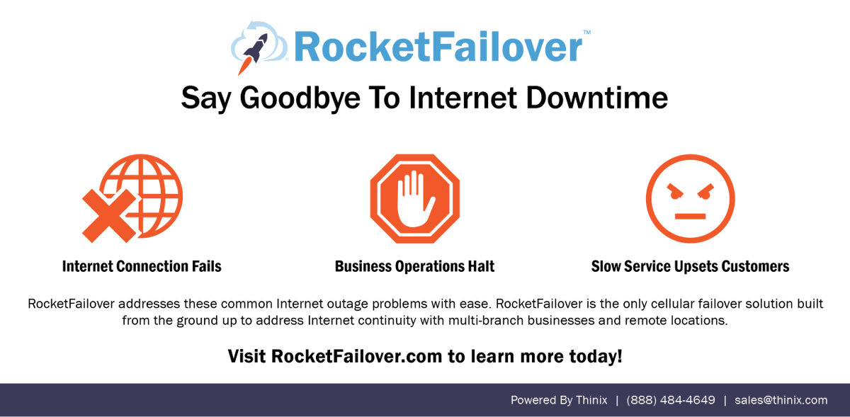 rocketbroadband's tweet photo. "Say Goodbye to Internet Downtime" and keep service speeds high for customers. Get RocketFailover™  today at: https://t.co/sxcDUVn1z5 https://t.co/lOKDrCxIy1