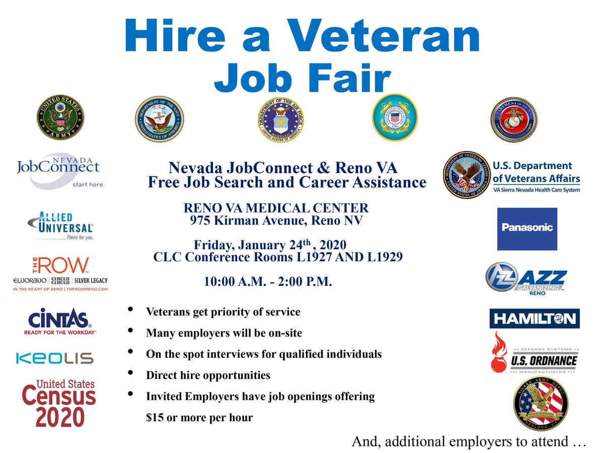 Detr Nvjobconnect On Twitter Nevada Jobconnect And The Reno Va Will Host A Veteran Job Fair In Reno On Friday January 24th From 10 A M To 2 P M Veteran Job Seekers Are
