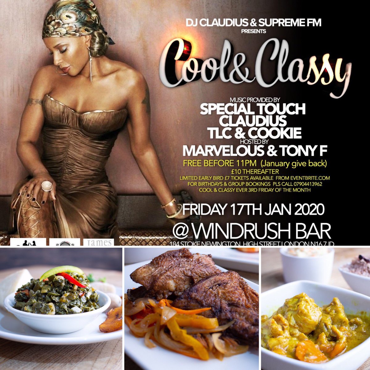 WindrushBar's tweet image. TONIGHT... Friday 17th Jan start your weekend with us...Cool &amp;amp; Classy’s club night @ #Windrushbarandkitchen   #FREE b 4 11pm. Celebrating  a birthday or an occasion?  Join us for the evening - we have a great Caribbean menu too. #club #cocktails #caribbeanfood #dalston