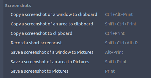 Screenshot key mappings