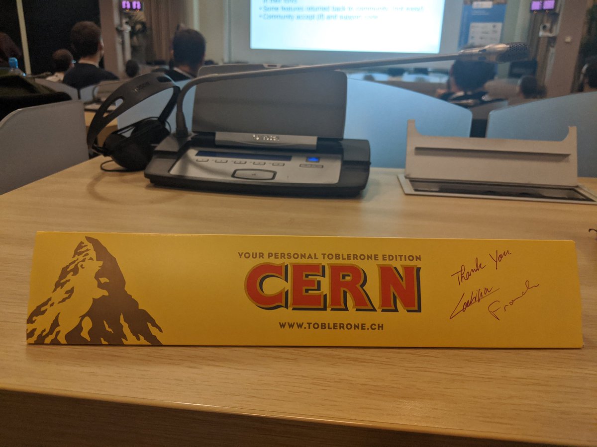 PavloGolub's tweet photo. Woooow! Presents for speakers! #PostgresAtCern @CERN https://t.co/9EpJIQXFoZ