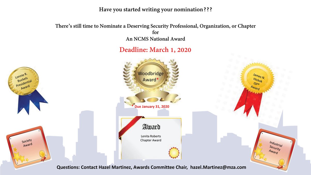 NCMSNational's tweet photo. There is still time to nominate a deserving security professional, organization, or chapter for an NCMS National Award! To submit a nomination visit https://t.co/Glq44DEreX https://t.co/KofpheDUFm