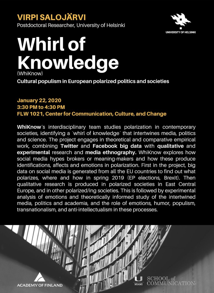 The first presentation of our Spring 2020 SoC Research Lecture Series is this Wednesday, January 22nd at 3:30 p.m.  See you here in the 4C, 1021 Wolfson Building.