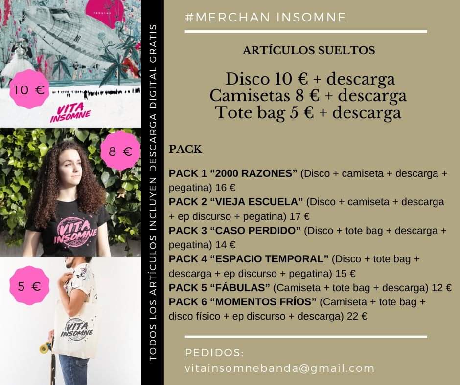 #merchan_insomne #nuevo_disco #fábulas #nuevo_merchan Ya sabéis, nos acaban de llegar los discos físicos y tenemos un merchan la mar de molón. No os quedéis sin el vuestro!!  Pedidos: vitainsomnebanda@gmail.com