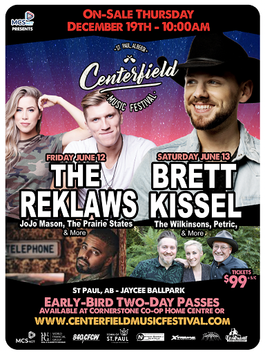 Forget the cold &amp; think of kicking off the summer at #centerfieldmusicfestival - <a href="/BrettKissel/">BRETT KISSEL</a>
 <a href="/thereklaws/">The Reklaws</a>
 <a href="/jojomasonmusic/">JoJo Mason</a>
 The Wilkinsons <a href="/PetricMusic/">PETRIC</a>
 <a href="/prairiestates/">The Prairie States</a>
  &amp; more - Tix: www.centerfieldmusicfestival.com-ONLY $99+s/c
#CFMF2020 presented by <a href="/MCSnetAB/">MCSnet | Internet Provider</a>
 
<a href="/840CFCW/">840 CFCW</a>