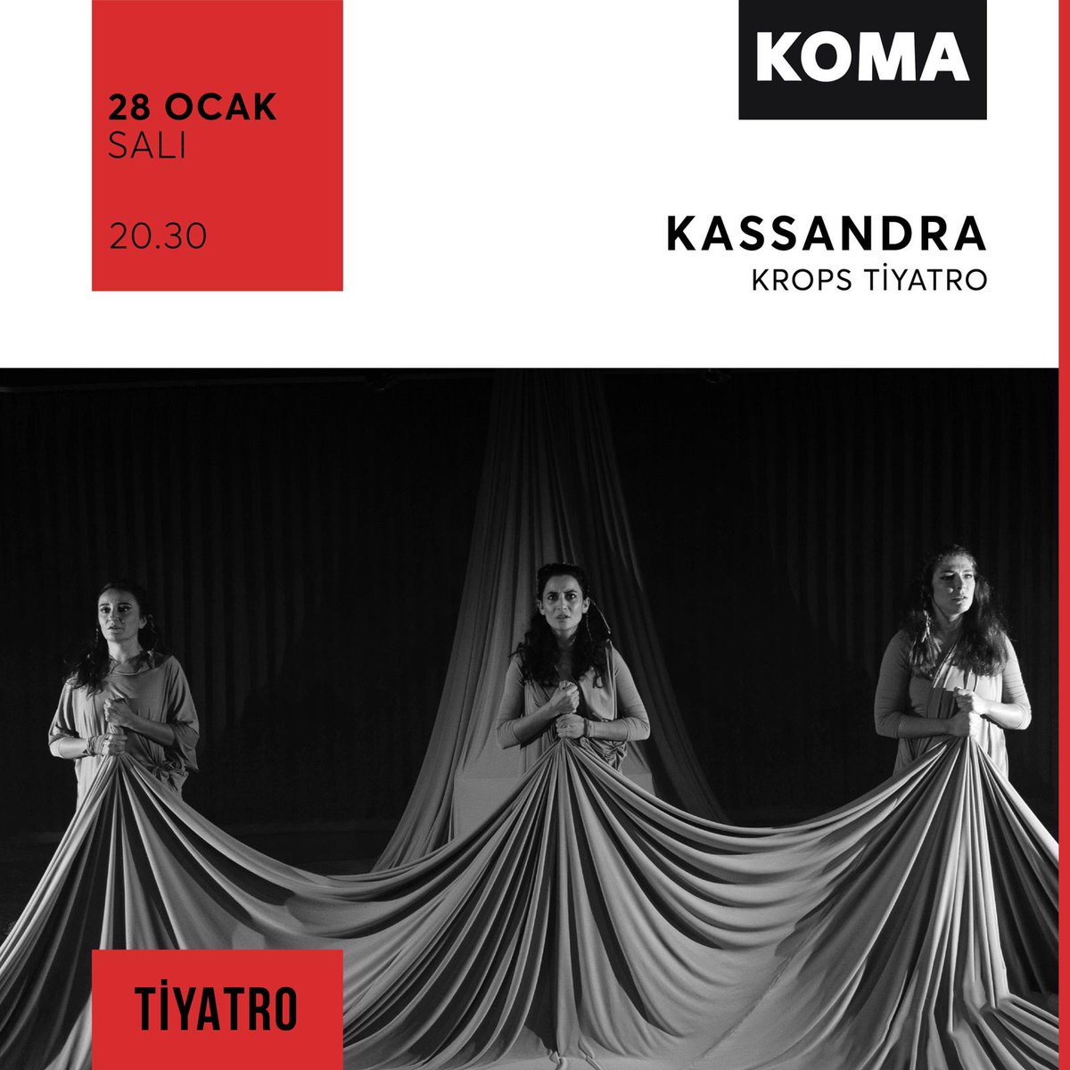 28 Ocak #kassandra yi
<a href="/komasahnesi/">Koma Sahnesi</a> nde oynuyoruz. Bekleriz... 
Biletler:  biletix.com/etkinlik/ZKM19…
Rez.: 0537 5265336
#tiyatro #istanbultiyatrolari
#kadikoy #kadikoyetkinlik #sanat #performans #sanat #istanbuldasanat #etkinlik