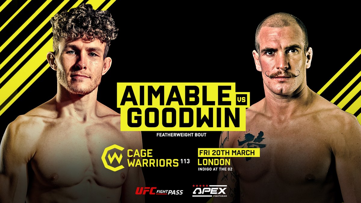 CageWarriors's tweet photo. DO. NOT. BLINK.

@aimable455 and @perrygoodwin10 will finally cross paths in London!

Stand &amp; bang matchups just don't get any better than this 💣

📍 @indigoattheo2 // March 20th https://t.co/FH5ZxN9lM8