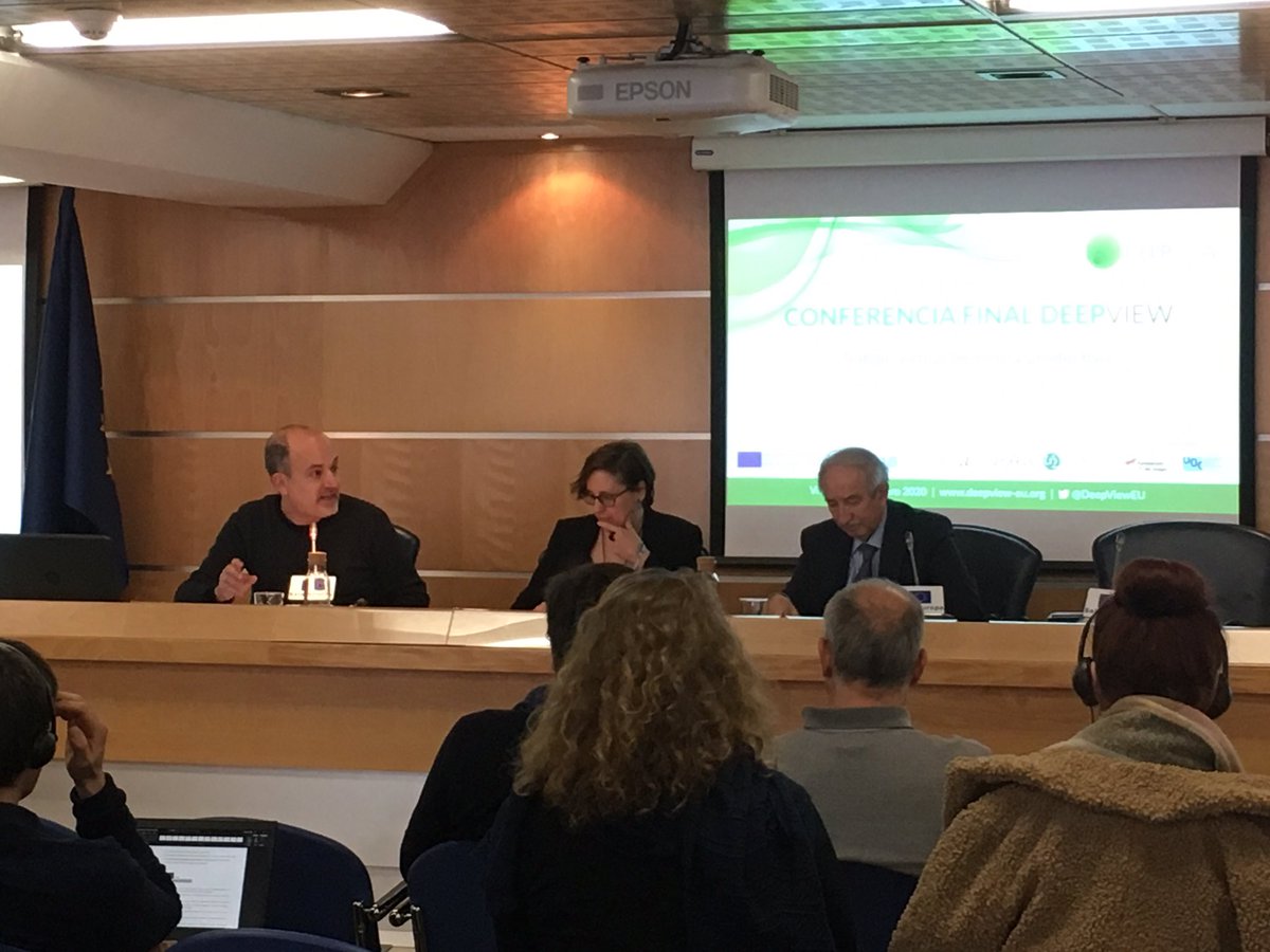 DeepViewEU's tweet photo. Discussion on #DeepViewConference continues with Nuria Lobo from Agrupación Estatal del Sector financiero @serviciosccoo and Juan Vives, Laboral Adviser of @Aebanca, answering questions raised by Juan Arasanz from @NOTUSasr. 
🗣How is collective bargaining adressing #virtualwork? https://t.co/lHqQD2AbpK