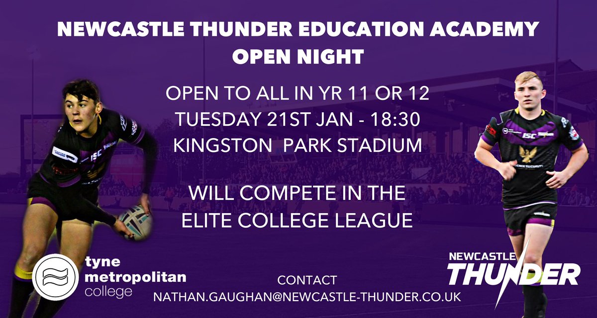 Are you in yr 11 or 12 and want to combine your studies with playing college rugby league ?

Come and check out our college open night on Tuesday 21st Jan 18:30 at Kingston Park
