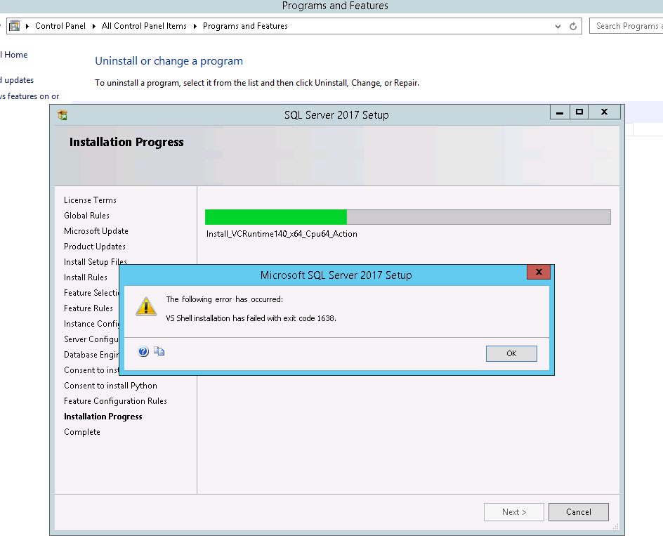 webhosttalk's tweet photo. SQL Server 2017 – VS Shell Installation Has Failed with Exit Code 1638 #SQL2017 https://t.co/7v8ZKNRw9V https://t.co/QZoElkgmey