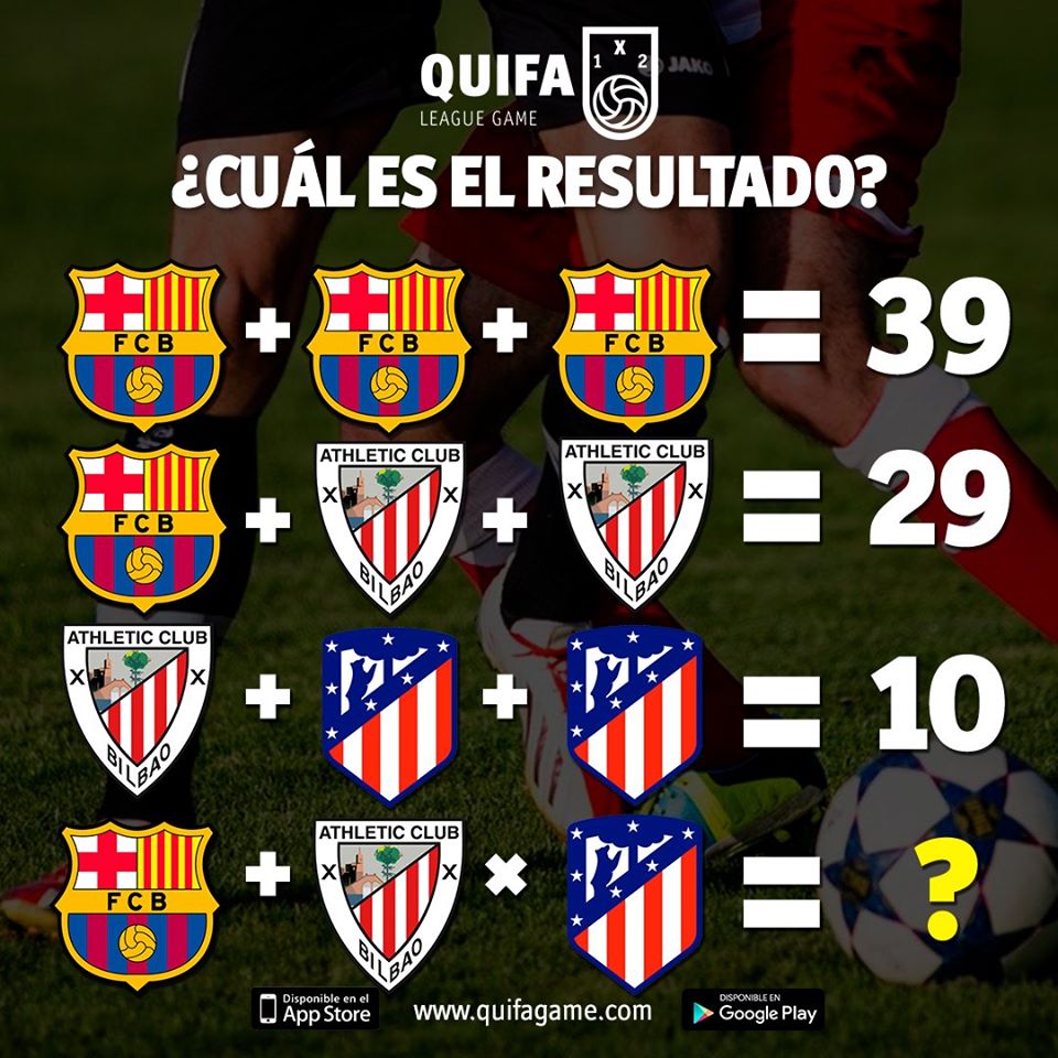 quifagame's tweet photo. ➕➗✖️ ¿Cuál es el resultado?
Hoy te proponemos un nuevo juego, adivina el numero que falta en la secuencia.
¡Comenta en el post!
¡Fijaros bien!
---> Descarga GRATIS la App de #QUIFA https://t.co/W9BHubuF6x
#QuifaGame #Futbol #Deporte #Games #juegos #Soccer https://t.co/2mNzRAZuJl