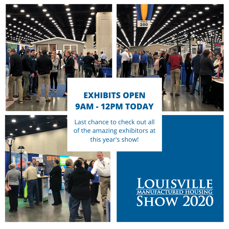 theLvilleShow's tweet photo. Don't' miss your chance to talk with more than 115 service and supply exhibitors before the show wraps up at noon today!
.
.
.
.
.
.
#TheLouisvilleShow #Louisville2020 #L2020 #MH #MHProfessionals #MHIndustry https://t.co/51pSRODROw