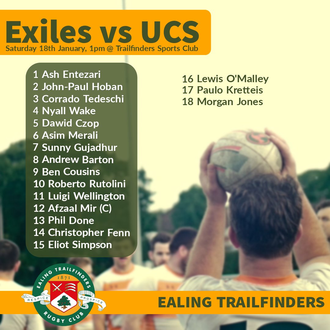EalingRugbyMens's tweet photo. SQUAD ANNOUNCEMENT: The Exiles have been saved the disappointment from another cry-off in the league as @UCSOBRFC join us at Vallis Way for a friendly at 1pm before @ealingtfrugby play Ampthill in the Championship.
#ealingrugby #ealingexiles https://t.co/1KJA2pPbhr