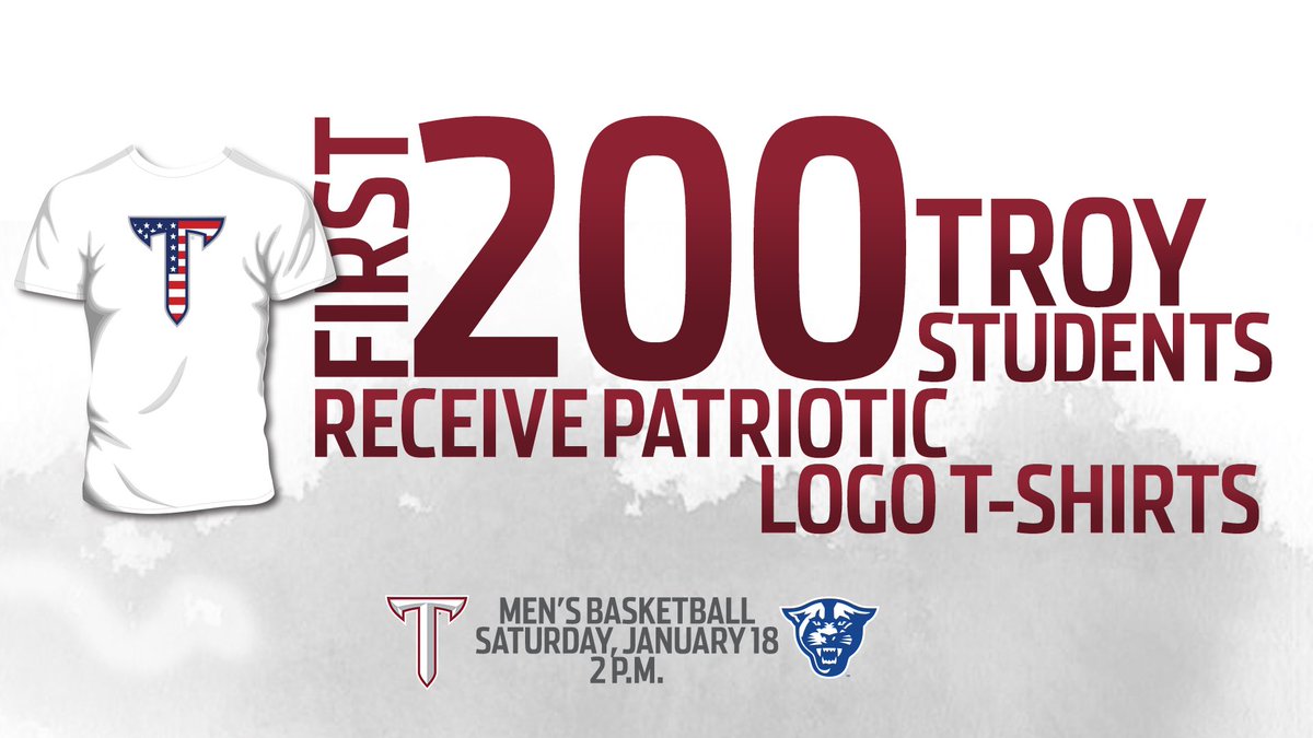 Another big game in Trojan Arena on Saturday as <a href="/TroyTrojansMBB/">Troy Trojans MBB</a> host Georgia State! 

Scouts Day - Fevo.me/ScoutsTroyBKB20 

Free wings from Preston’s for Students + 1st 2️⃣0️⃣0️⃣ Students get a Patriotic Logo t-shirt! 

#TakeTheStairs | #OneTROY ⚔️🏀