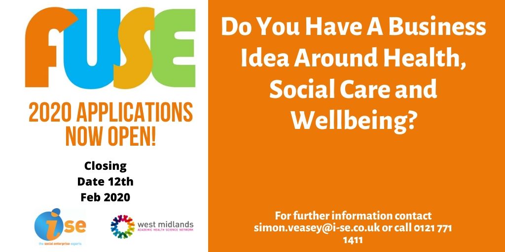 brummatters's tweet photo. Open! @iSE_CIC's FUSE start-up programme is back for 2020. For people in the West Midlands wanting to develop social enterprises in health, social care or wellbeing. 

Closing date is Wed 12 Feb (and there's an awareness workshop on Tue 4 Feb). 

Email simon.veasey@i-se.co.uk. https://t.co/q5sMRtcPWW