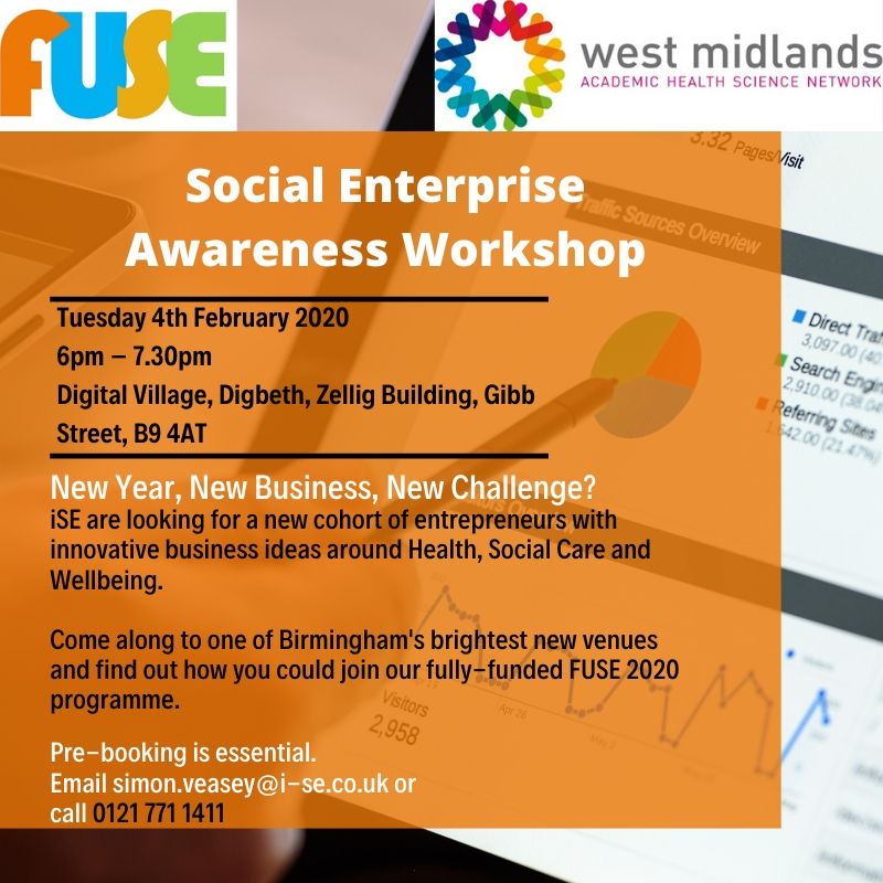 brummatters's tweet photo. Open! @iSE_CIC's FUSE start-up programme is back for 2020. For people in the West Midlands wanting to develop social enterprises in health, social care or wellbeing. 

Closing date is Wed 12 Feb (and there's an awareness workshop on Tue 4 Feb). 

Email simon.veasey@i-se.co.uk. https://t.co/q5sMRtcPWW