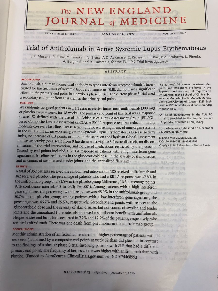 New positive trial of type 1 interferon receptor blocker
