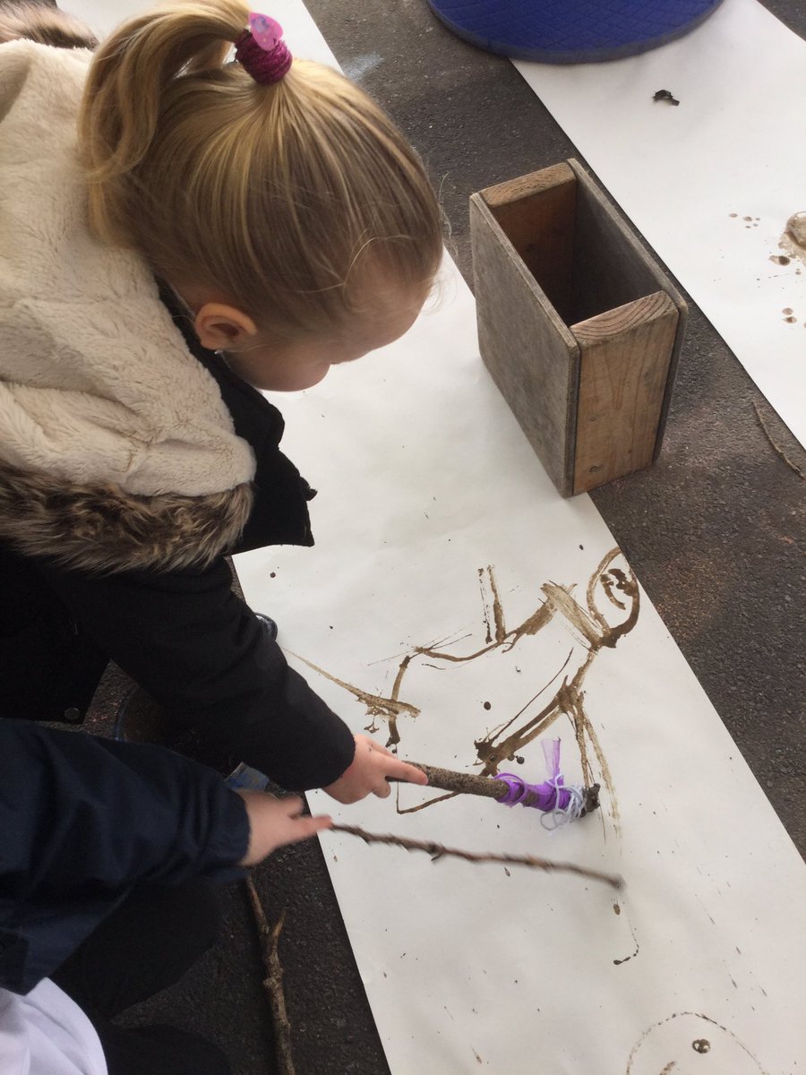 LittlemeadEYFS's tweet photo. So much mud fun this morning with our nature made paintbrushes. The children enjoyed experimenting with the consistency of their mud paint and explored different ways of making marks. #eyfs #outdoorlearning @ABCDoes https://t.co/RAJkURpNyH