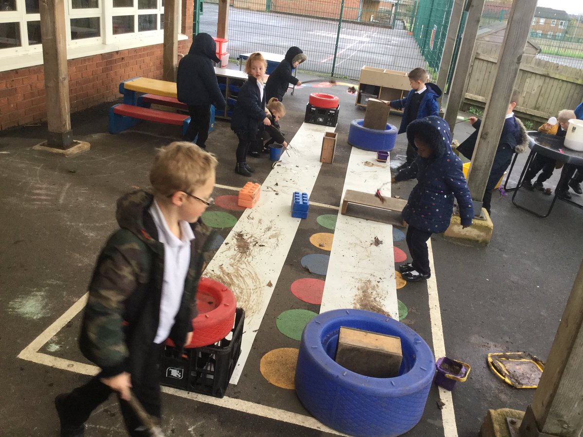LittlemeadEYFS's tweet photo. So much mud fun this morning with our nature made paintbrushes. The children enjoyed experimenting with the consistency of their mud paint and explored different ways of making marks. #eyfs #outdoorlearning @ABCDoes https://t.co/RAJkURpNyH