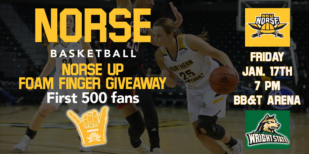 theTruistArena's tweet photo. Your @NKUNorseWBB takes on @WSUWBasketball tonight at 7pm at BB&amp;T Arena! First 500 fans get a Foam Finger!!  #ItsYourTeam #NorseUp tix: https://t.co/Kwv4GZ4j3C https://t.co/xzL4nLxWsv