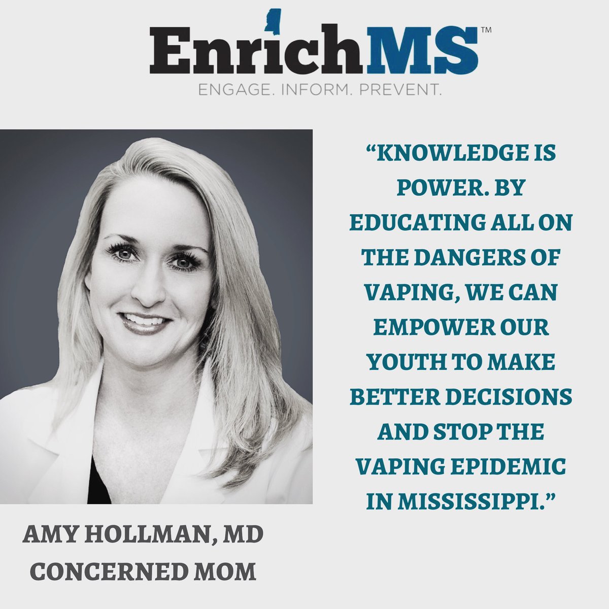 MsEnrich's tweet photo. Proud of Dr. Amy Hollman’s leadership. She is leading the way #ConcernedMom ! #EnrichMs  #mississippi #youthvaping https://t.co/10RkQFERzi