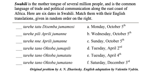 NACLO_contest's tweet photo. 6 days until the first round of NACLO!

NACLO is a contest for high school students based on linguistics logic puzzles - see below for an example. Go to https://t.co/kabjitCmHu to register! https://t.co/5PPzamHzvD