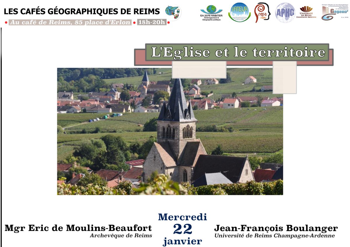prepareims's tweet photo. Dans le cadre de l'actuelle réorganisation territoriale des paroisses, les cafés géographiques de Reims sont heureux de vous convier à leur prochain débat qui aura lieu le mercredi 22 janvier 2020, de 18 h à 20 h, au Café de Reims (85 place Drouet d'Erlon - 51100 Reims) ! https://t.co/76z1CrkhvJ