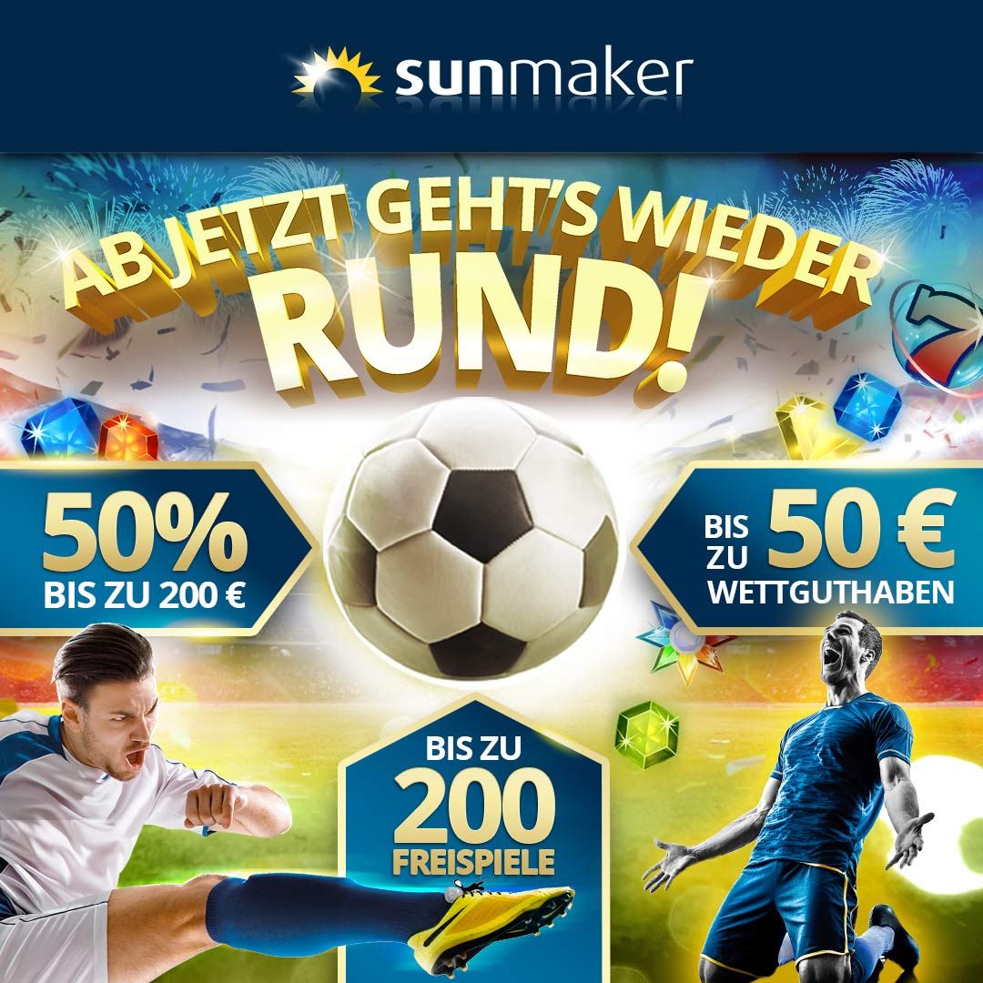 Jetzt ballern wir richtig raus: 50% bis zu 200€ für deine Einzahlung ab 20€! Und weil das noch nicht genug ist, gibt's bis zu 200 Freispiele und bis zu 50€ Wettguthaben noch on Top - das ist dein gigantischer Start ins Rückrundenwochenende bei sunmaker! buff.ly/2Tx5dCX