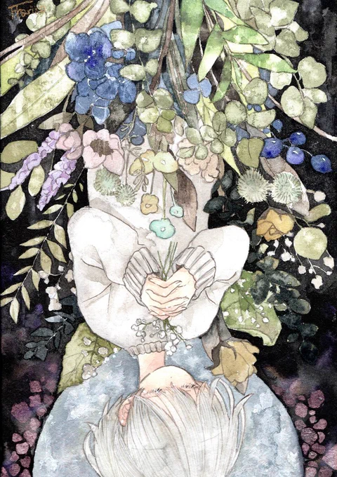 #集え水彩の魔法使いたちよ 
素敵タグに便乗
紙にじわぁ～って絵の具広がる感じ魔法感あるよね。わたしも魔法使いになりたい～? 