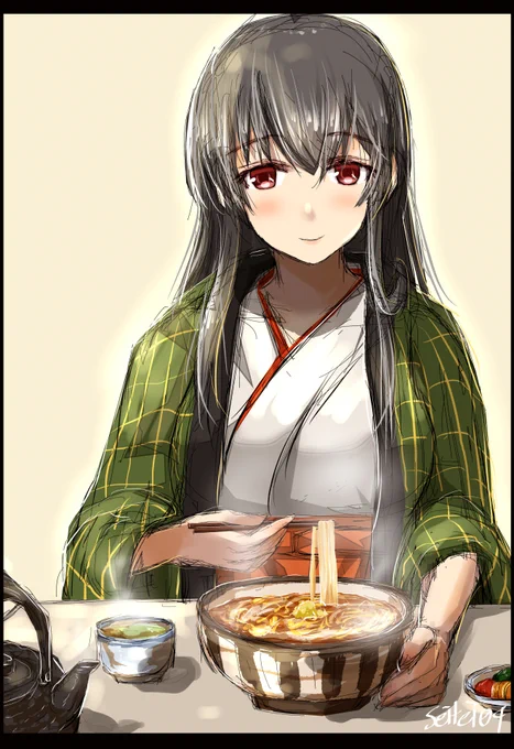 扶桑さんが夜食に、けいらんうどん作ってくれた。
#艦これ版深夜の真剣お絵描き60分一本勝負 
#艦これ版真剣お絵描き60分一本勝負_20200117 
