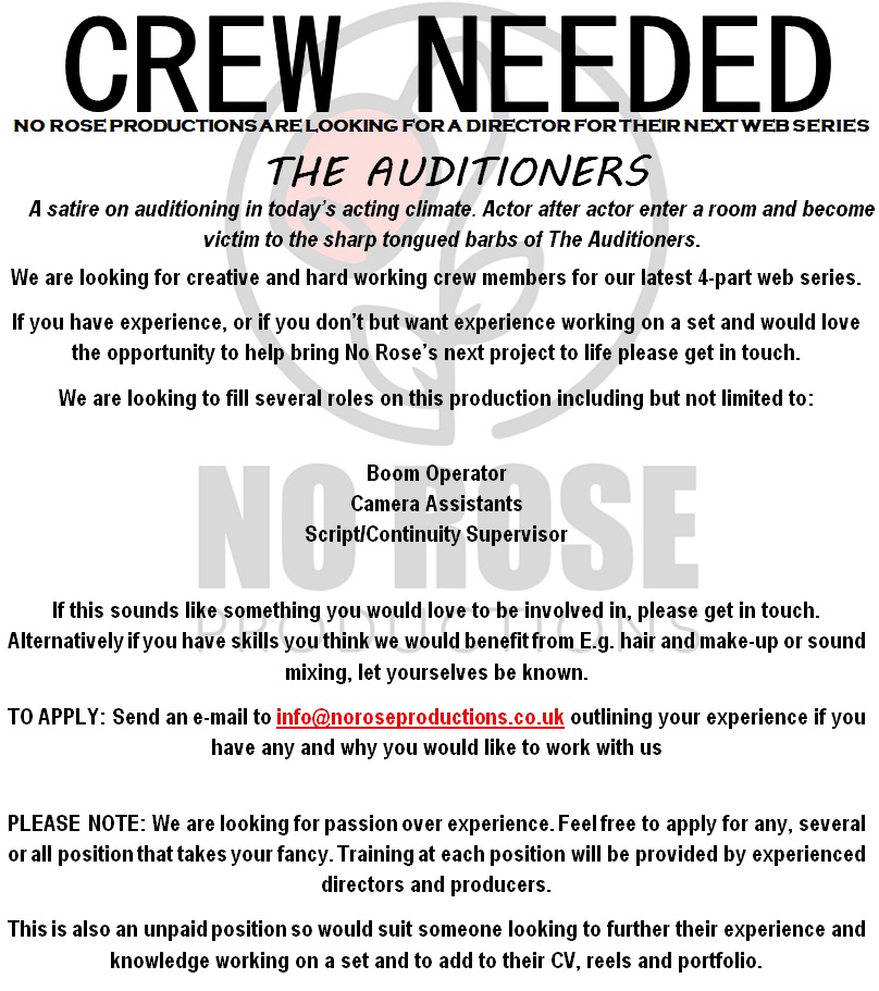 NoRoseProdUK's tweet photo. DIRECTOR NEEDED/CREW NEEDED Any #Manchester based Creatives get in touch! #ManchesterCreatives #MancMade #ManchesterOpportunities #Directorneeded #CrewNeeded https://t.co/OaskZIbuTQ