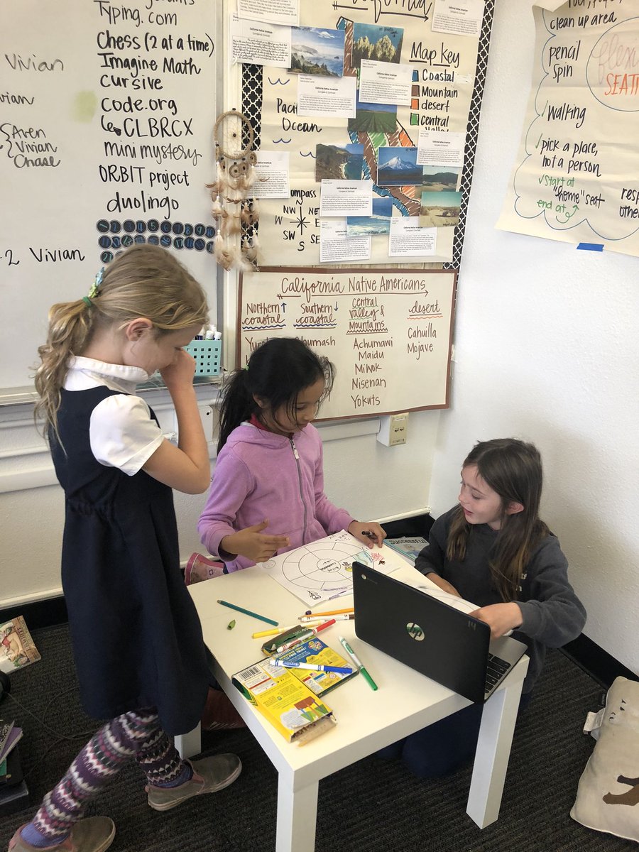 PalmyraPACT's tweet image. Our class loves flexible seating! This is what social studies looks like-3rd is working on a creative wheel about CA communities. 4th is doing a jigsaw read, then will complete a collaborative strip paragraph, they will present as a green screen video.  #gatestudents #gateprogram