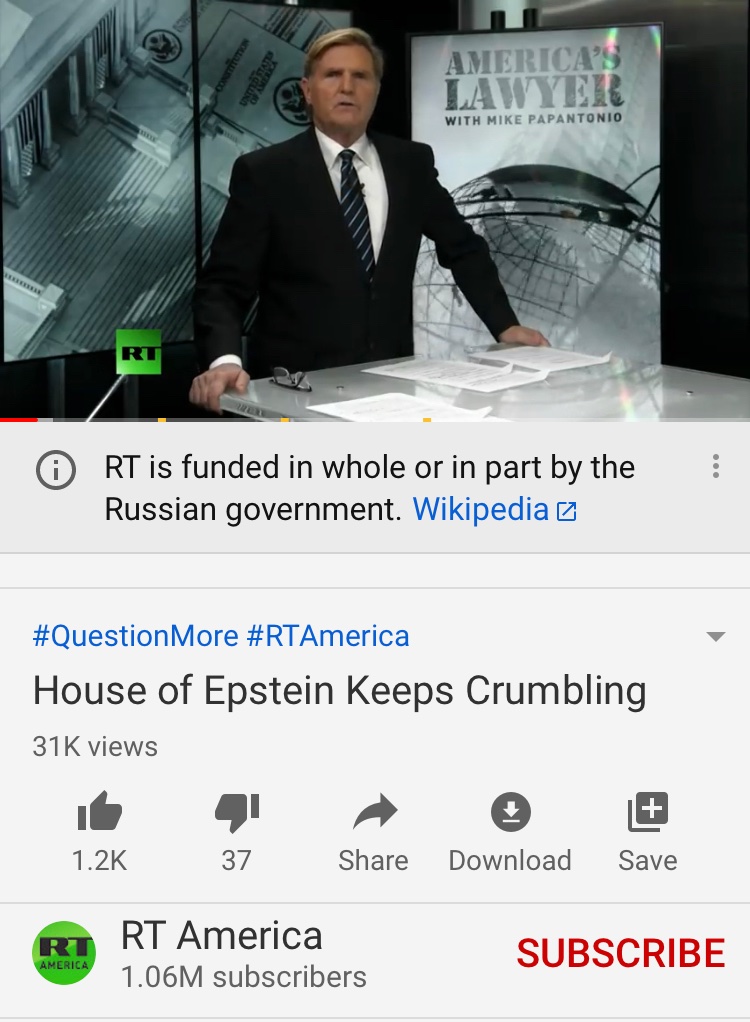 dpholdaway's tweet photo. @RT_America took this screenshot from YouTube. Wikipedia claiming you are funded by Russia...
Is this true? https://t.co/oJEas3SKHo