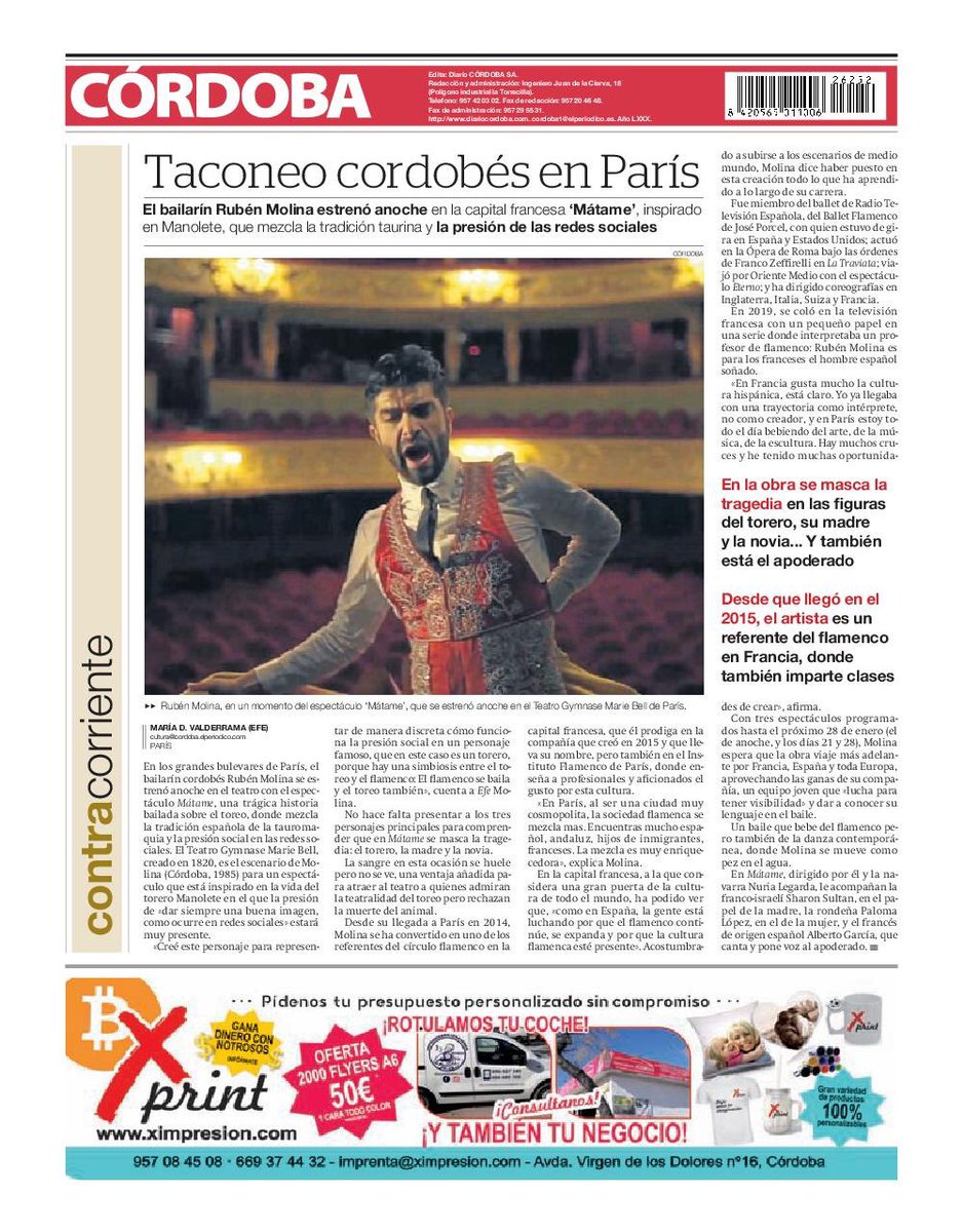molinaofficiel's tweet photo. Muchas gracias a #diariocordoba por estar siempre apoyando mi trabajo !
Este artículo maravilloso lo escribió María DV EFE
#matameshow #rubenmolina #theatredugymnase #flamenco #paris #theatre #creación https://t.co/BTj7TzloM5