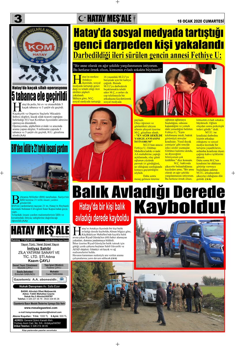 CAYLIKAZIM's tweet photo. 18/01/2020 HATAY MEŞ'ALE GAZETESİ https://t.co/QidNNG3cug